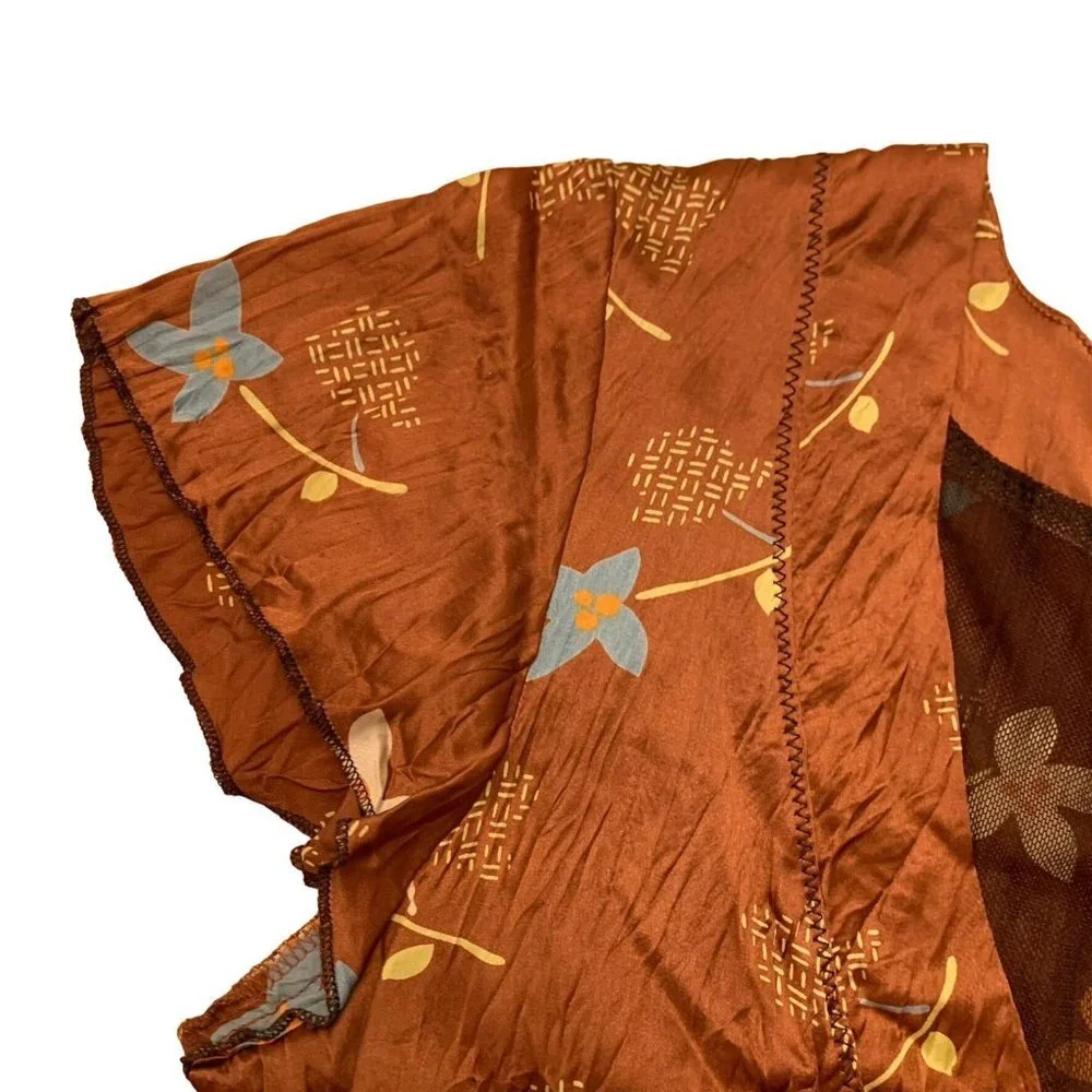 Free People Brown Floral Wrap Dress Size 4 Copper Blue Yellow
